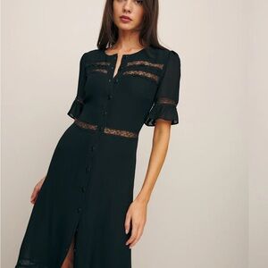 Reformation Black Midi Dress with Lace Accents